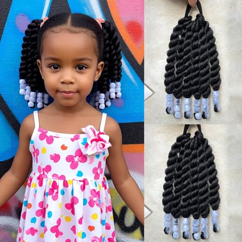 Kids Ponytail Extension With Beads Two-Strand Twists Hairstyles for Kiddie