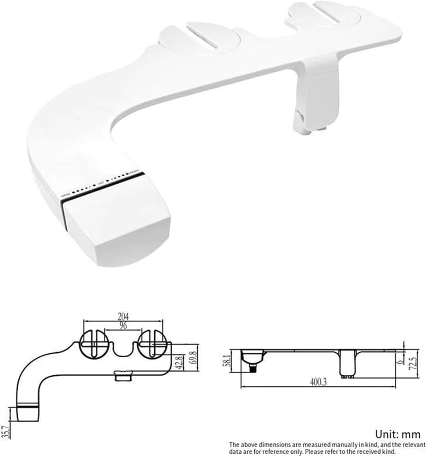 TIST Durable Plastic Ultra-Slim Non-Electric Bidet Attachment with Adjustable Water Pressure and Dual-Nozzle Design Easy to Clean