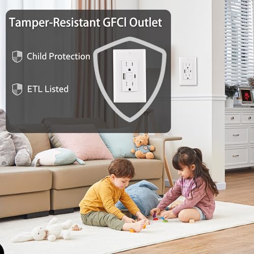 Toptozl 15 Amp GFCI Outlet with USB-C & USB-A Ports, Self-Test GFCI Electrical Outlet in-Wall, Tamper-Resistant, Thinner Design, USB Charger for Smartphones and Tablets, ETL Listed - Image 2