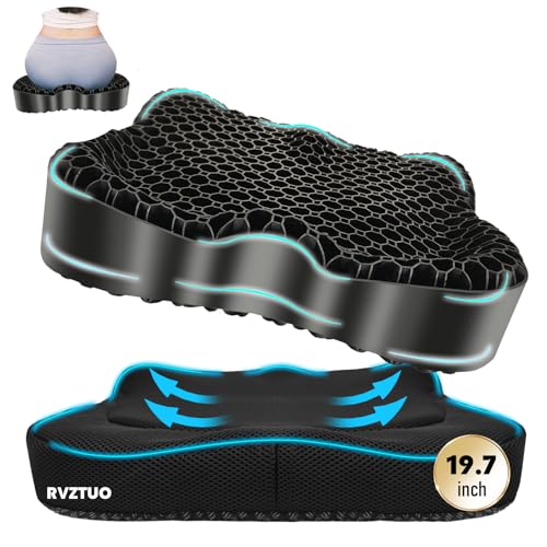 Cooling Gel Seat Cushion, Thickened Big Breathable Honeycomb Design Absorbs Pressure Points Gel Cushion with Anti-Slip Cover Cooling Seat Cushion for Office Chair Home Car Wheelchair Stadium Bleachers