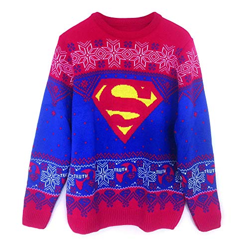 Unisex DC Comics Superman Logo Knitted Christmas Jumper: Small