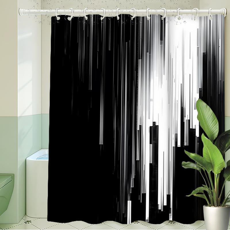 Rideau de douche imprimé d'art abstrait moderne noir et blanc XL pour votre salle de bain