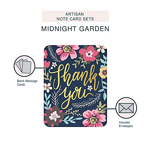 Image of Artisan Blank Note Cards by Studio Oh! - Midnight Garden - Pack of 8 - 4.25 inch x 5.5 inch Printed Textured Art Paper Embellished with Foil Stamping Cards and Envelopes