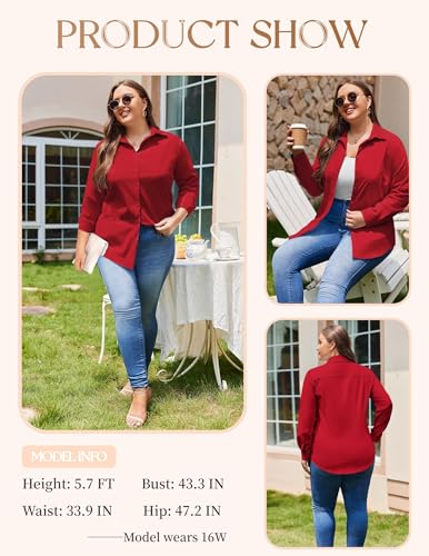 Image of IN'VOLAND Women Plus Size Button Down Shirts Long Sleeve Office Work Blouse
