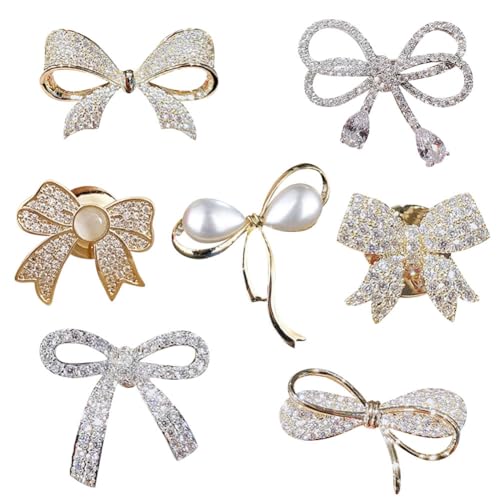 Image of Crystal Rhinestone Butterfly brooch Pins Vintage Ribbon Bowknot Pearl Lapel Pins for Woman Girls