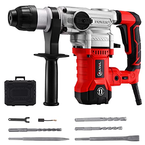 Silvel 1-1/4 Inch Sds-Plus Hammer Drill, 13 Amp 1500W Rotary Hammer Drill, Heavy Duty Drill With 4 Functions, Demolition Hammer With 3 Drill Bits, Flat Chisels, Point Chisels #TOP13