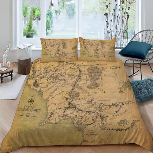 LORDOS Housse de Couette 140x200 cm Impression Numérique 3D Le Seigneur des Anneaux - Parure de Lit en Microfibre avec Fermeture Éclair, Housse Couette avec 1 Taie d'oreiller 50x75 cm