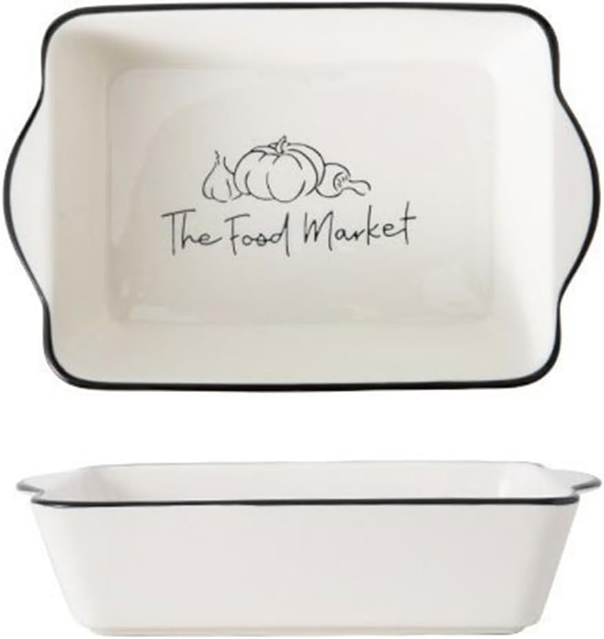 Baking Dish وعاء خبز مستطيل من السيراميك، وعاء خبز أرز بالجبن، وعاء خبز غربي، وعاء خبز منزلي مزدوج الأذن متعدد الوظائف Lasagne Dish