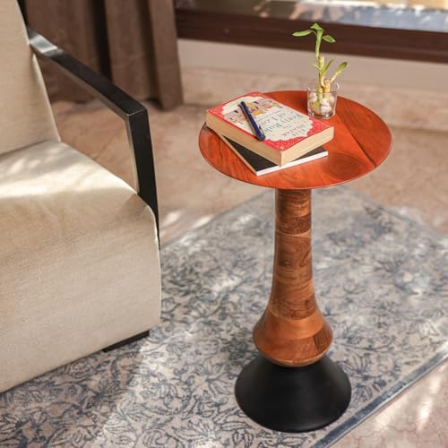 Image of Comet End Table Wooden Side Table for Living Room| Bedroom | Bedside Table | Nightstand | Sofa Side Table | Accent Table | Home Decor Furniture | Walnut Finish| Acacia Wood | 61cm
