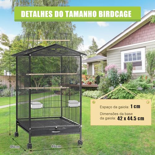 86 * 46.5 * 45.5 cm Gaiola de Pássaro Grande com Teto Duplo, Gaiola Porta-Pássaros Doméstica Portáti