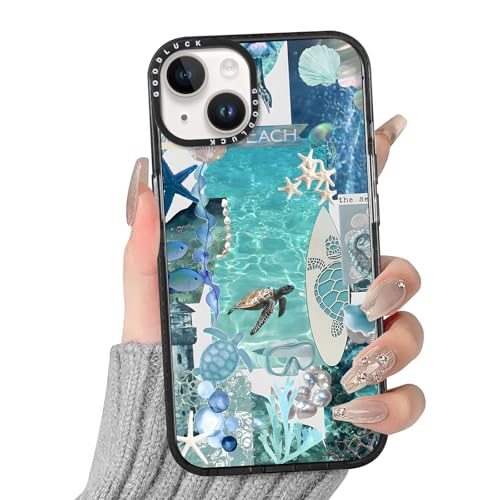 Yoedge Trasparente Cover per iPhone 15, Aesthetic Fiori Collage Estivi Motivo Flower Disegni per Donne Ragazze, Silicone Custodia Telaio Flessibile Case per iPhone15 6,1',Tartaruga Oceano