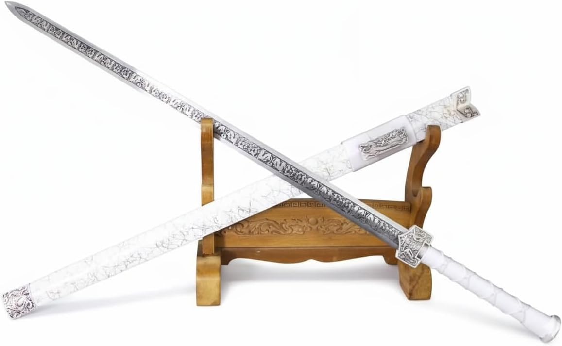 Chinese Sword,Han jian(Medium Carbon Steel Etch Blade,Alloy,White Scabbard) Length 41"