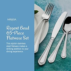 Mikasa Regent Bead Flatware Service for 12 65 Piece Set 1810 Stainless Steel Silverware Set with Serving Utensils