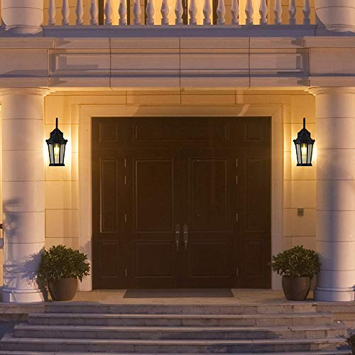 Smeike Exterior Light Fixtures, Large Outdoor Wall Light/Lantern, Outdoor Porch Light Fixtures Wall Mount In Matte Black Finish With Clear Glass, Aluminum Alloy, 60W #TOP1