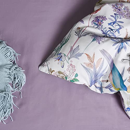 Jemiipee King Comforter Set, 3 Pcs Bedding Sets White Lilac Birds Floral Comforter Set - Botanical Flowers Printed Farmhouse Comforter Set With 2 Pillow Shams #TOP4