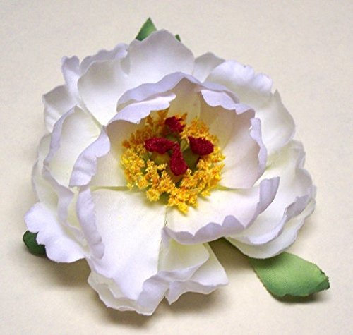 Small Peony Artificial Flower Hair Clip/Pin Brooch (White)
