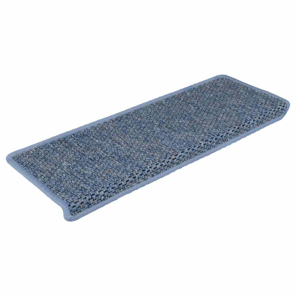 vidaXL Blue Stair Mats with Sisal-Look - Set of 15, Self-Adhesive, Sound Dampening, and Non-Slip, Designed for Easy Installation and Durability