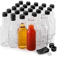 Simple Craft Hot Sauce Glass Bottles - 24 Pack, 5 oz, Transparent, Reusable, Leak Proof, Controlled Dispensing, Heat Shrink Bands, Perfect For Sauces & Condiments