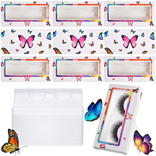 100PCS Empty False Eyelash Packaging Boxes Set, Kalolary 50 Boxes Butterfly Empty Eyelash Cases Fake Lashes Case Holder Eyelash Storage Case with 50pcs False Eyelash Tray for Women Girl Makeup Tool