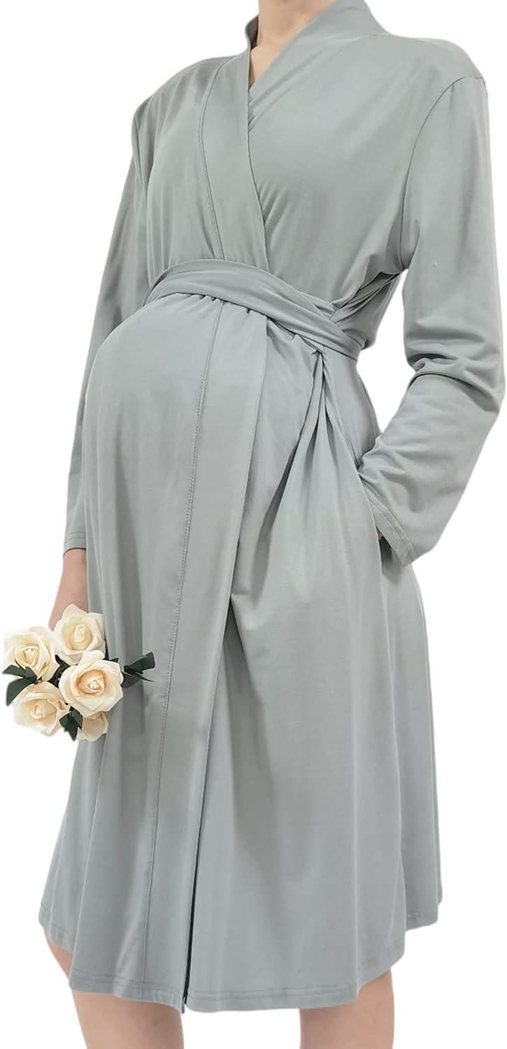 SUFEINI Maternity Robe and Matching Baby Swaddle Blanket Set, Mommy Robe with Receiving Blanket Girls Boys Sleepwear - Image 2