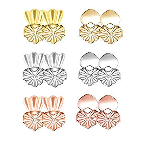 LOVINSHOW 6 Pairs Earring Lifters, Earring Backs, Adjustable Hypoallergenic Earring Lifts for Droopy Ears, Instant Lifting, Easy to Use - Crown & Heart Style (Gold Plated, Sterling Silver, Rose Gold)