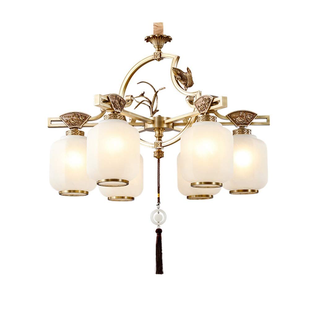 HynJGih All Bronze Chandelier Living Room Chinese Style Simple and Light Luxury Villa Restaurant Bedroom Lamp(76.5cm)