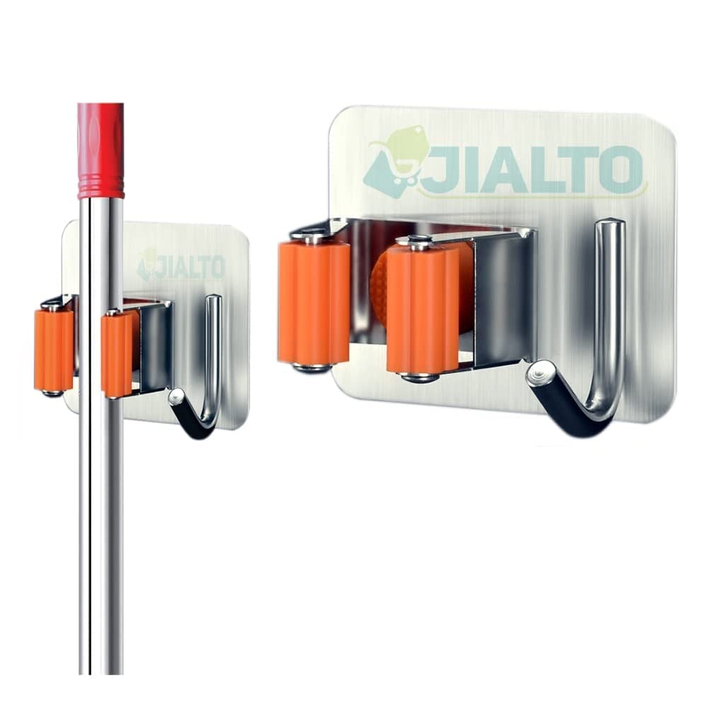 JIALTO 1 Pcs Stainless Steel Mop and Broom Holder, Broom Holder Wall Mounted, Adhesive Storage Solutions for Broom Holders, Storage Systems Broom Organizer Mop Handles - Orange