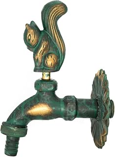 Outdoor Faucet Garden Antique Green Squirrel Handle Courtyard Faucet Decorative Brass Single Cold Water Tap Wall Mount Washing Machine