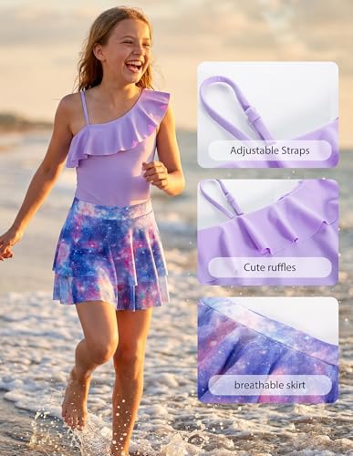 Image of GRACE KARIN Girls One Piece Swimsuits with Mesh Skirt Bathing Suit Swimwear 6-14Y