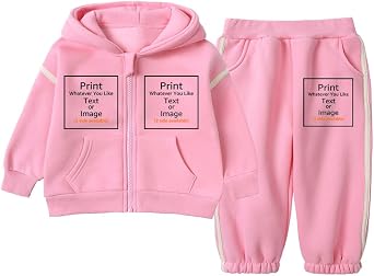 MYGBCPJS Boys Girls Custom Fleece Zipper Sweat Suit Kid Customize Long Sleeve Hoody Jacket & Pants Outfit Set Add Own Design