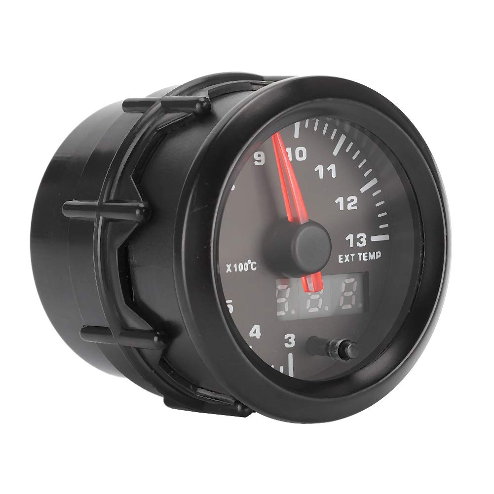 Qiilu Jauge de température de gaz d'échappement de voiture 2in 52mm, jauge de température de gaz d'échappement DC 12 V 7 couleurs Auto voiture numérique LED EGT mètre avec capteur