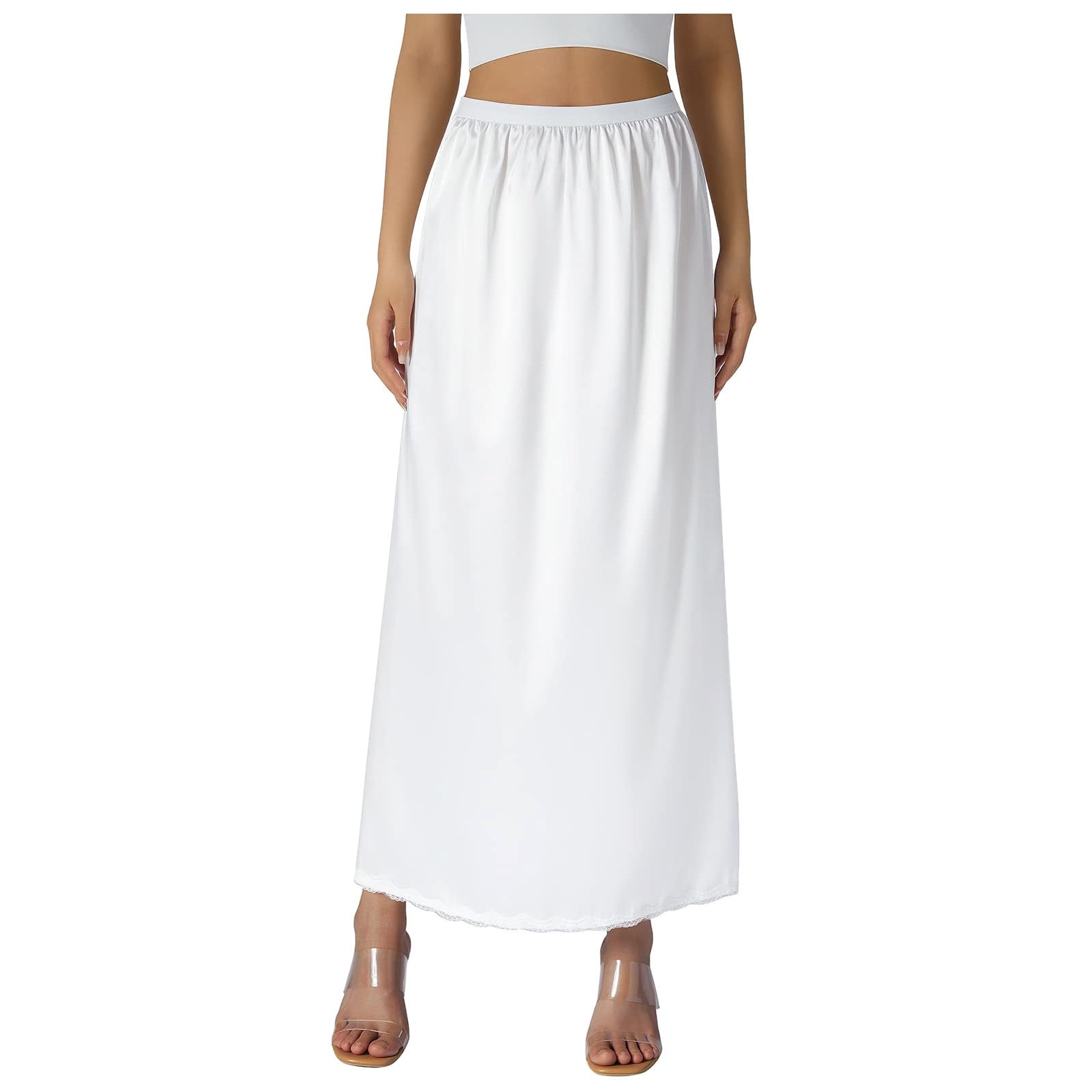 Women' Soft Satin Half Underskirt Lace Long for Under Dresses Skirts Bell Shape