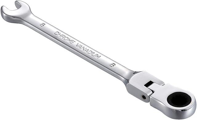 KATUR Ratchet Spanner 8mm, Flexible Pivoting Head Ratcheting Spanners Action Wrench Chrome Vanadium Steel Metric Tool