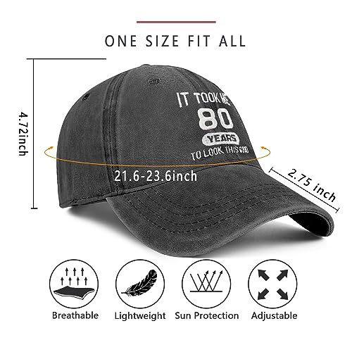 Image of 80th Birthday Gifts 80 Year Old Gifts Ideas for Men Women It Took Me 80 Years to Look This Good Hat Washed Cotton Hat