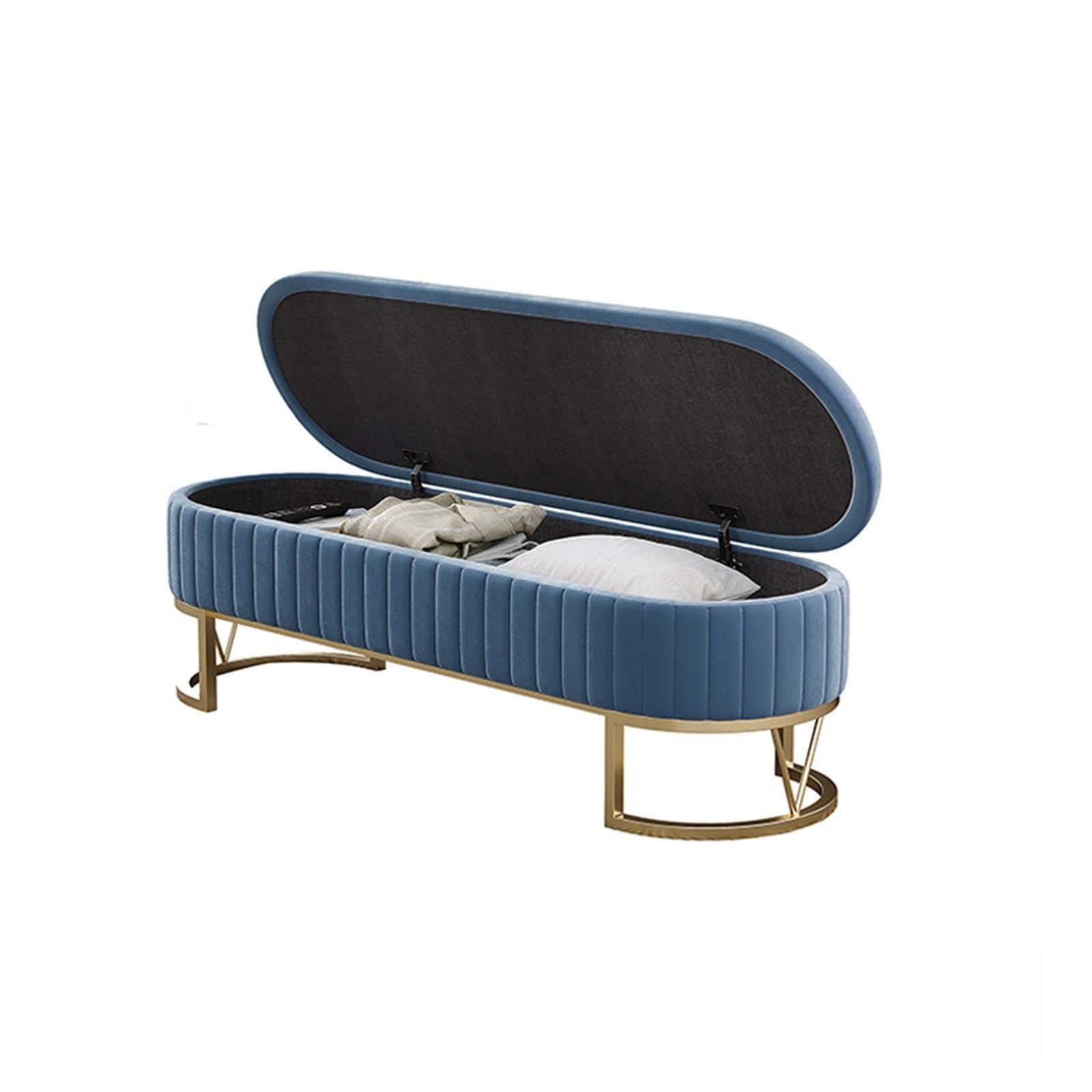 Banc ottoman moderne en velours pour gagner de la place et ranger avec style
