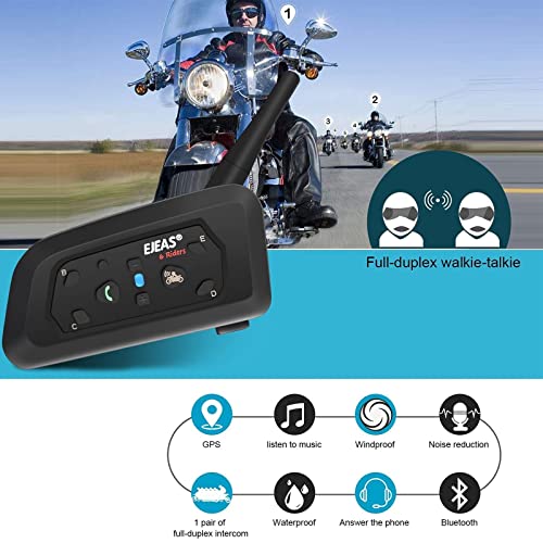 Ejeas V6 Pro Motorcycle Bluetooth Headset, 2 Riders Intercom Bluetooth 5.1 Helmet Communication System With Hands-Free Call And Noise Reduction For Motorcycling Skiing And Climbing (2 Pack) #TOP3