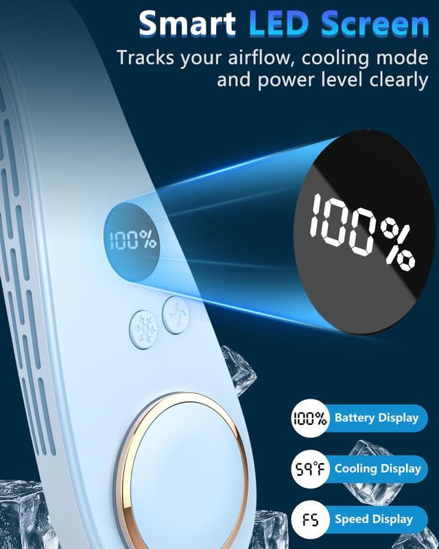 Portable Neck Fan Cooling Plate,Personal Fan Neck Hang Around,Powerful Airflow Shoulder Cooler,Fans To Wear Around Your Neck,Summer Menopause Fan Hot Flash Best Gifs for Outdoor Outside Indoor Blue