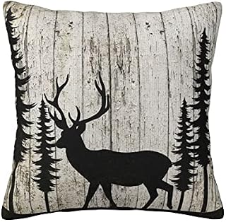 Janleap Throw Pillow Cover Elk in Forest Old Plank Decorative Pillows Case Deer Forest Animal Silhouette Throw Pillowcase Cushion Cover for Home Couch Bed Sofa Decor, 18x18 inch