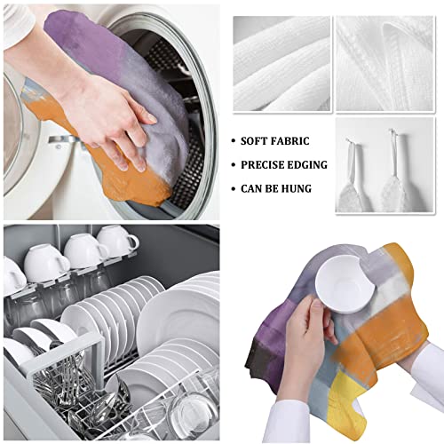 Museday Kitchen Towels Dishcloths Set Of 2, Abstract Oil Painting Geometric Yellow Orange Purple Grey Matching Absorbent Dish Towels Dish Cloths For Drying Kitchen Hand Towels Decorative Tea Towels #TOP4