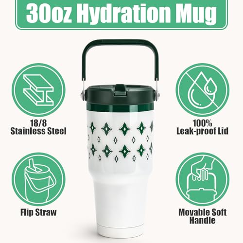Image of 30 oz Tumbler with Handle, Vacuum Insulated Tumblers with Flip Straw and Top Handle, Reusable Insulated Cup for Home, Outdoors, Leakproof, Fits in Cup Holder, Cold for 30 Hours