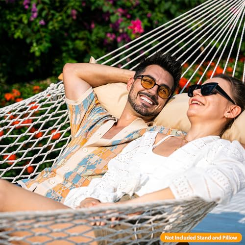 Image of Lazy Daze Hammocks 12FT Double Rope Hammocks, 2 Person Hand Woven Cotton Hammock with Pillow and Spreader Bar for Outside, Patio, Poolside, FIT 13-15 Ft Stand, Max 450 Lbs, Natural, 141 x 57 inches