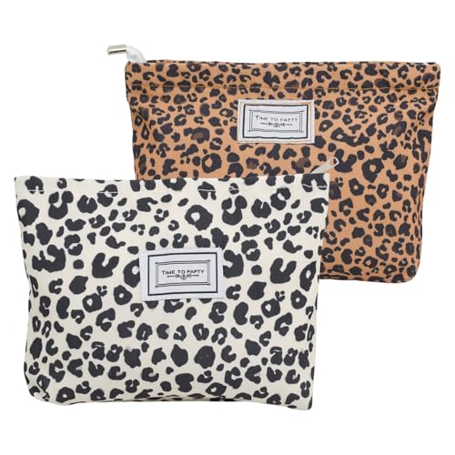 LNSYSNS 2 Pièces Trousse Maquillage Voyage, Imprimé Léopard Pochette Maquillage, Pochette Femme Multifonctionnel, Trousse Toilette Zippé, pour Ranger Cosmétiques, Bijoux, Produits de Soins de Peau