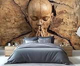 FELIAOQ - Buddhist Mural Wallpaper, Wooden Buddha Statue Murals, Vintage Wood Sculpture Murals, Removable Wallpaper for Living Room Bedroom Home Decor Mural (Not Peel Stick)