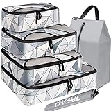 BAGAIL 4 Set Packing Cubes,Travel Luggage Packing Organizers with Laundry Bag Geomtry Grey