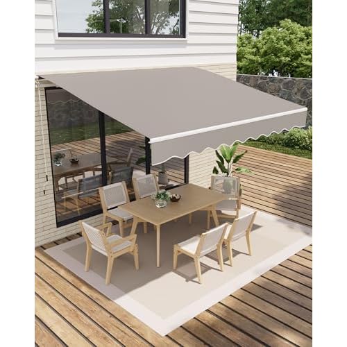GarveeLife 13'x10' Retractable Awning, Waterproof Patio Awning, Sun Shade Awning with Manual Crank Handle, Aluminum Frame, 280 g/㎡ Polyester Fabric, for Deck, Porch, Balcony, Grey Gray 13'x1