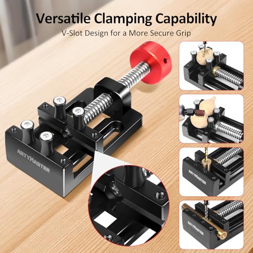 Image of ArtyMaster Mini Drill Press Vise with Rubber Soft Jaws, 0-2.48 inch Clamping Range Mini Vice Clamp for Crafts, Jewelry Making, Modeling and Repairs, Precision Aluminum Small Vise for Small Projects