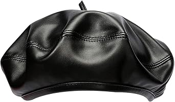 LABANCA Women Solid Faux Leather Beret French Artist Painter Beanie Hat Cap