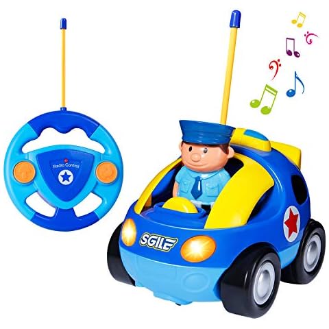 SGILE Remote Control Car for Toddlers with Sound and Light, RC Police Car Toys Birthday Gift Present for 18 Month+ Year Old Boys Girls, Blue Cover