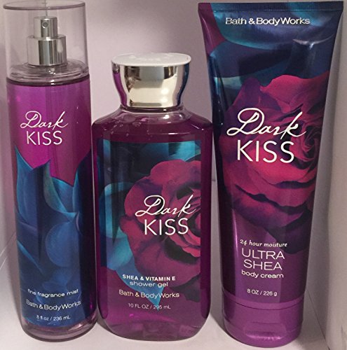 Bath and Body Works Dark Kiss,Fine Fragrance Mist 8.0 Fl Oz, Body Cream 8 FL OZ & Shower Gel 10 FL OZ