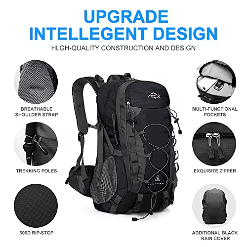 Inoxto Lightweight Hiking Backpack 35L/40L Hiking Daypack With Waterproof Rain Cover Camping Backpack For Travel Camping Outdoor For Men And Women (40L Black) #TOP3